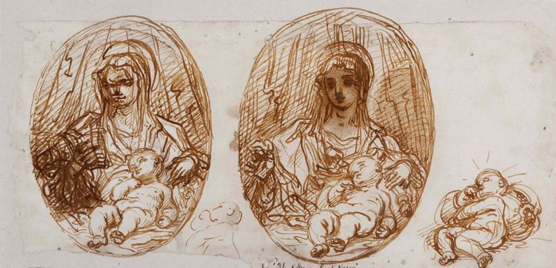 Paolo Gerolamo Piola (Genova 1666 -1724) Studi per Madonna con Bambino  - Asta Disegni Antichi - Cambi Casa d'Aste