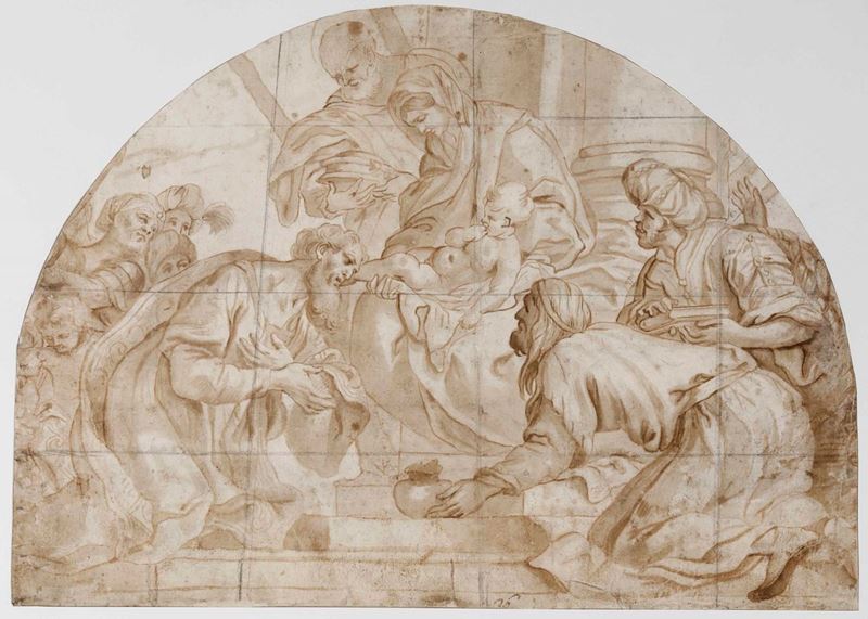 Domenico Piola (Genova 1627-1703) Adorazione dei Magi  - Asta Disegni Antichi - Cambi Casa d'Aste
