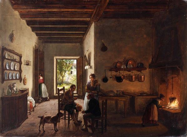 Carlo Canella (1800 - 1879), attr. Interno di cucina