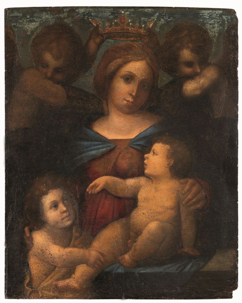 Scuola toscana del XVI secolo Madonna con Bambino e Angeli  - olio su tavola - Asta Dipinti Antichi - Cambi Casa d'Aste