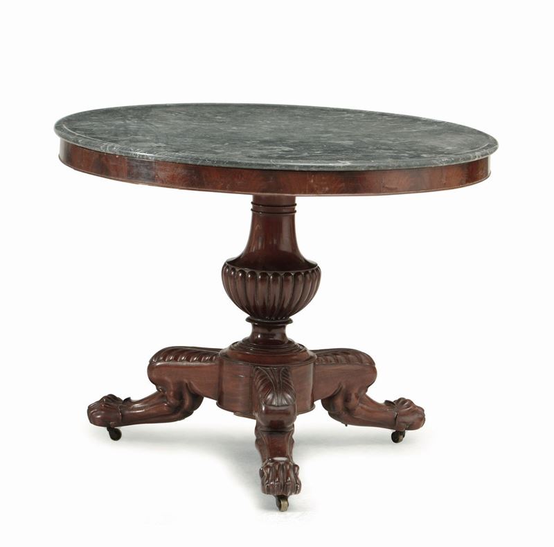 Tavolino rotondo in mogano con piano in marmo grigio, XIX secolo  - Asta Dimore Italiane - Cambi Casa d'Aste