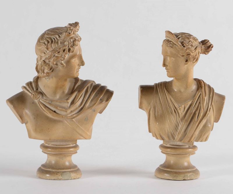 Apollo e Diana. Coppia di busti in stucco patinato. XIX secolo  - Asta Antiquariato. 180 lotti provenienti da un affidamento privato | Cambi Time - Cambi Casa d'Aste