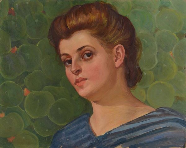Anonimo 1910 c.a Ritratto di giovane donna su sfondo verde