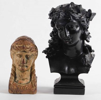 Due Busti Scolpiti Raffiguranti Figure Femminili, uno Fine XIX Secolo in Legno Ebanizzato, L’altr...