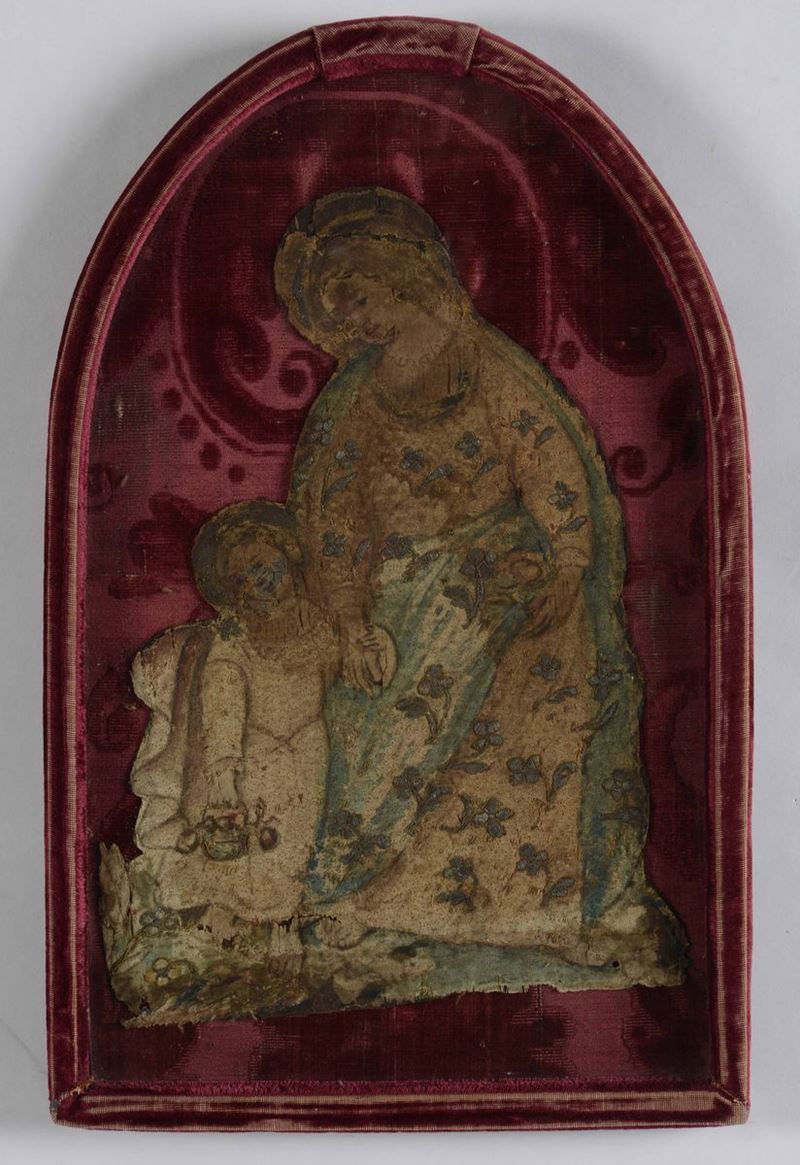 Antico ricamo Sant’anna con la Vergine bambina  - Asta Antiquariato. 180 lotti provenienti da un affidamento privato | Cambi Time - Cambi Casa d'Aste