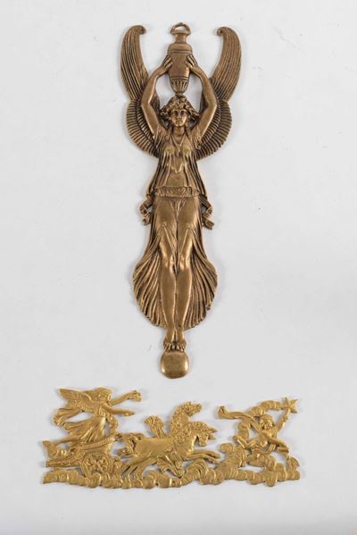 Due Fregi in Stile Impero, in Bronzo e Bronzo Dorato