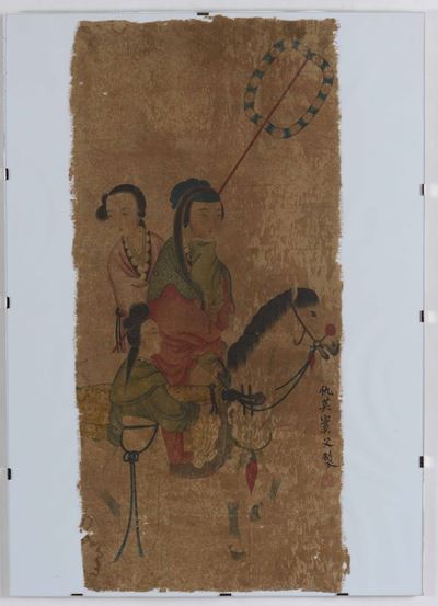 Vecchio Acquarello Raffigurante Figure con Cavallo, Cina