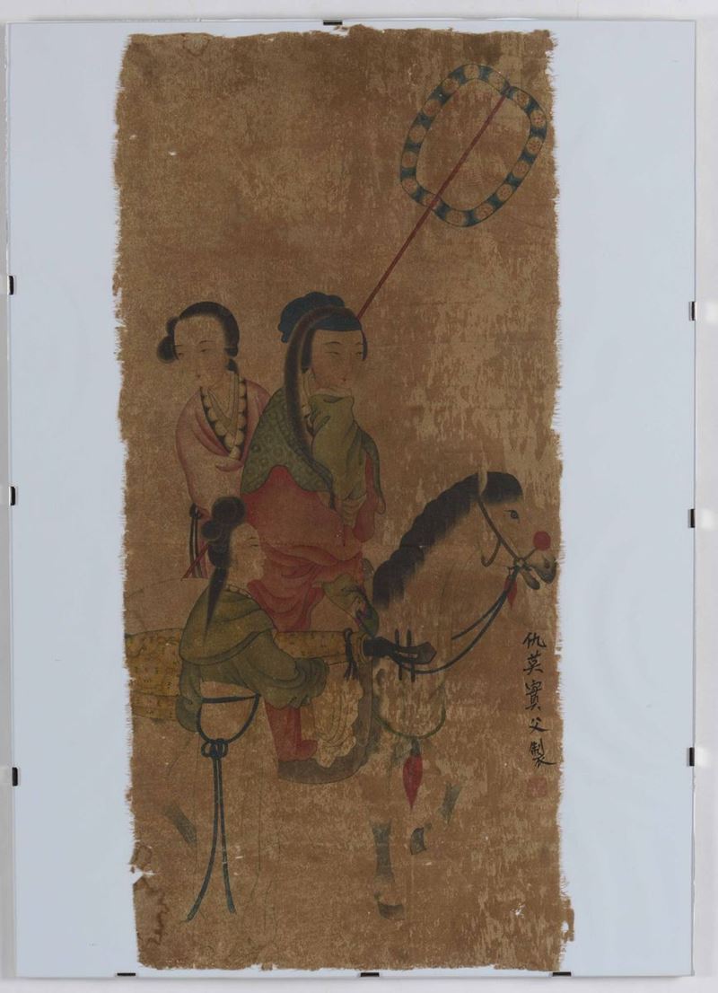 Vecchio acquarello raffigurante figure con cavallo, Cina  - Asta Oltre 300 lotti ad offerta libera - Cambi Casa d'Aste