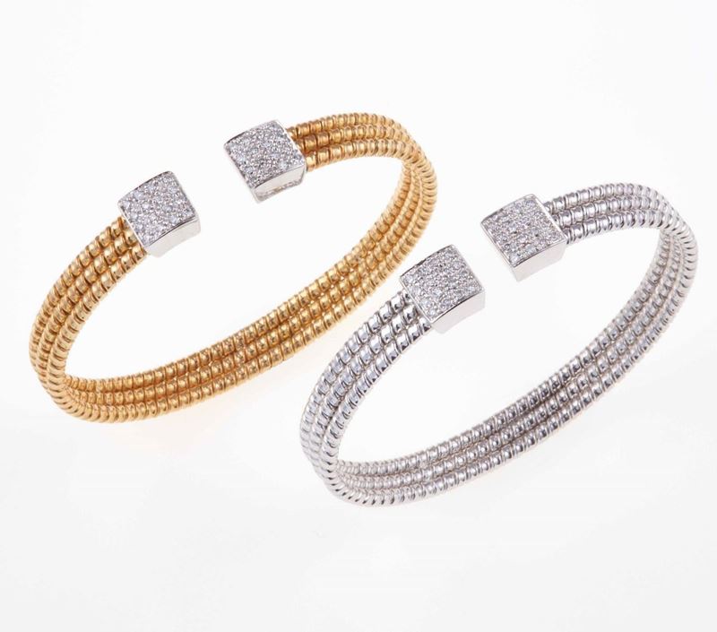 Coppia di bracciali semirigidi con pavÃ© di diamanti  - Asta Fine Jewels - III - Cambi Casa d'Aste