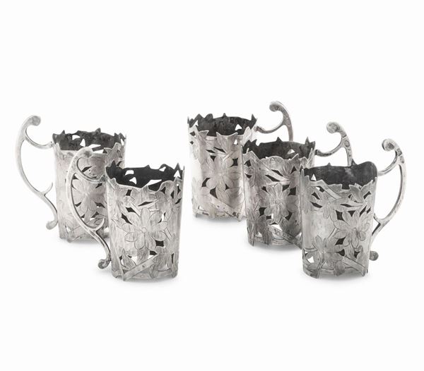 Five silver glass holders, Russia, 1900s