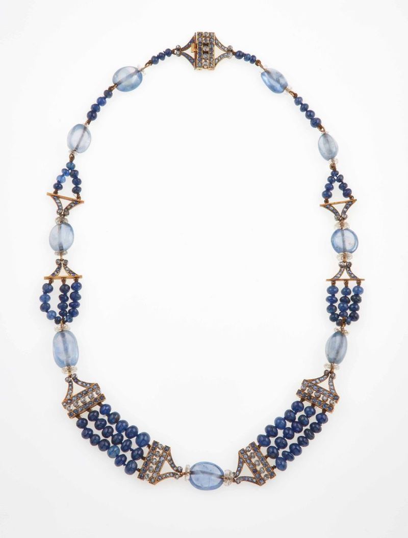 Collana con zaffiri e rosette di diamante  - Asta Fine Jewels - III - Cambi Casa d'Aste