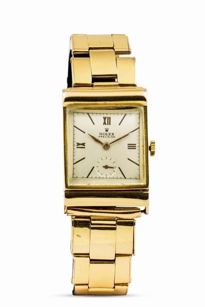 Rolex - Precision di Forma Rettangolare D'oro Rosa 18k con Bracciale Oyster Rivettato