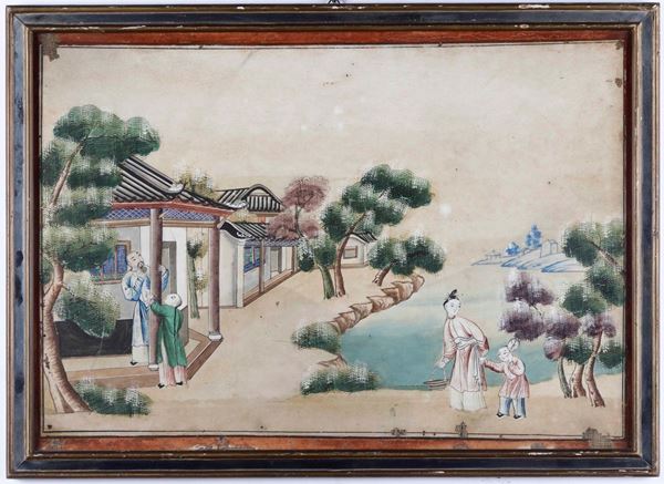 Paesaggio con figure, Cina, XVIII secolo