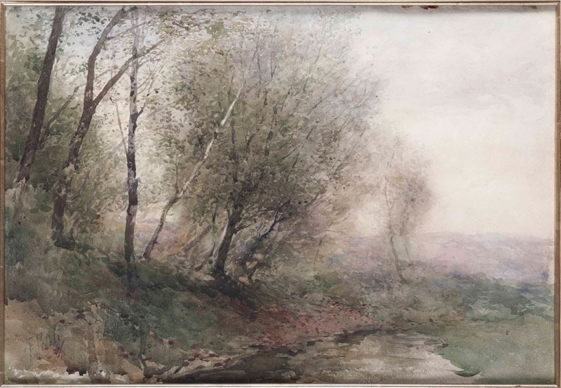 Filiberto Petiti : Filiberto Petiti (1845-1924) Paesaggio lacustre  - Asta Dipinti del XIX e XX Secolo | Cambi Time - Cambi Casa d'Aste