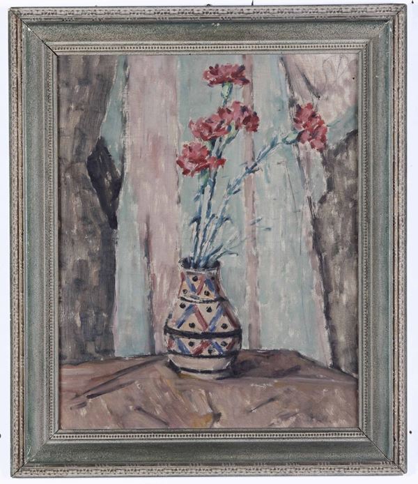 Rino Villa (1904-1994) Vaso con garofani