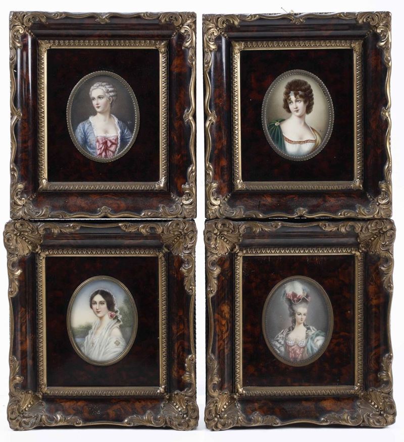 Quattro miniature con ritratti di gentildonne. Fine XIX secolo  - Asta Dipinti del XIX e XX Secolo | Cambi Time - Cambi Casa d'Aste