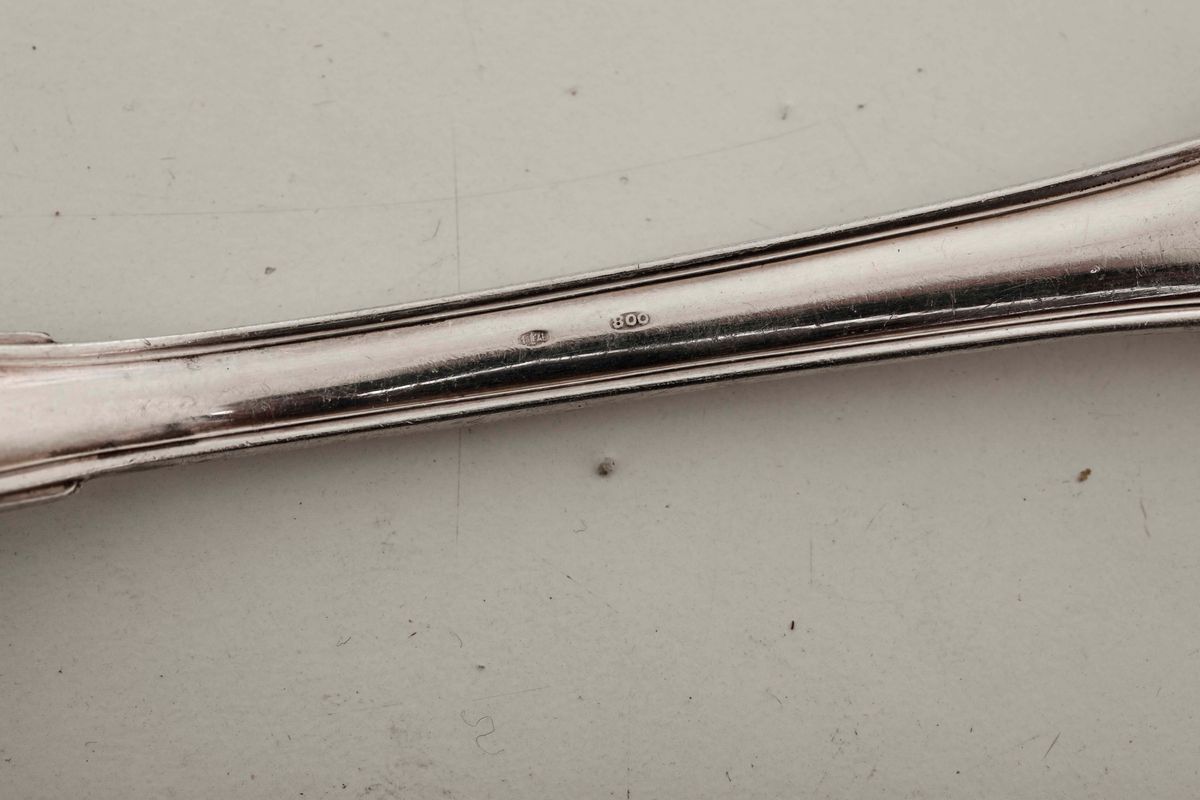 Servizio di Posate in Argento. Argenteria Italiana del XX Secolo. Bollo con Fascio Littorio in Us...