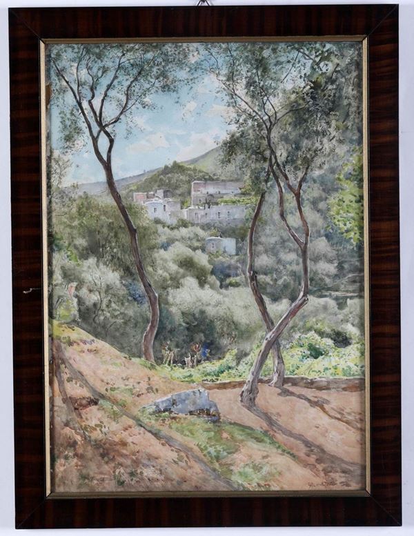 Edoardo Monteforte (1849-1932) Paesaggio con paese