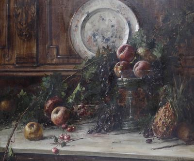 Giuseppe Uva (1874-1937)natura Morta con Frutta e Vasellame