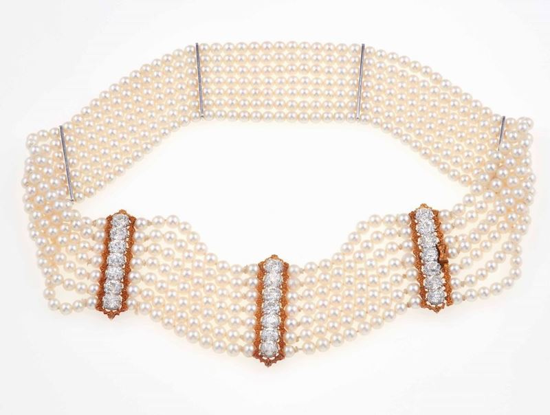 Gianmaria Buccellati. Collier de chien con perle e diamanti  - Auction Fine Jewels - III - Cambi Casa d'Aste