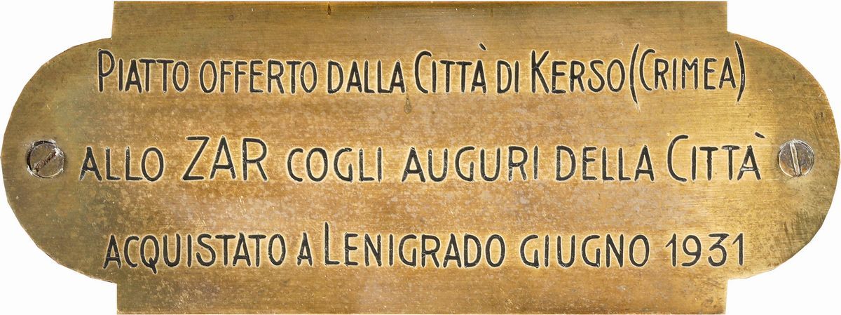 Placca Commemorativa Argento Fuso, Cesellato e Smalti Policromi. Legno Tornito e Scolpito con Ser...