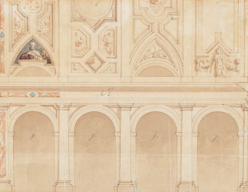 Scuola neoclassica del XIX secolo Studio architettonico  - penna e acquerello su carta - Auction Old Masters - I - Cambi Casa d'Aste
