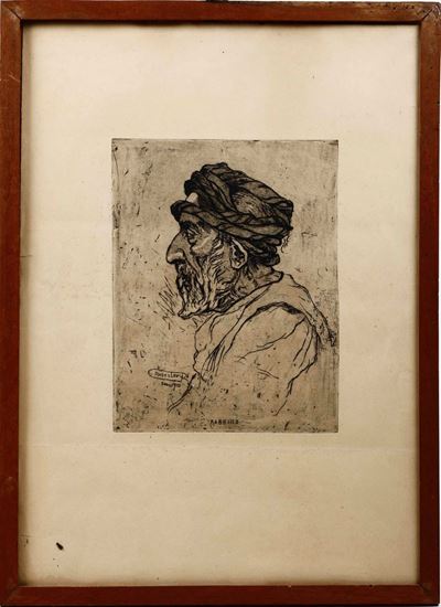 Moses Levy, il Rabbino, 1910, Acquaforte in Cornice