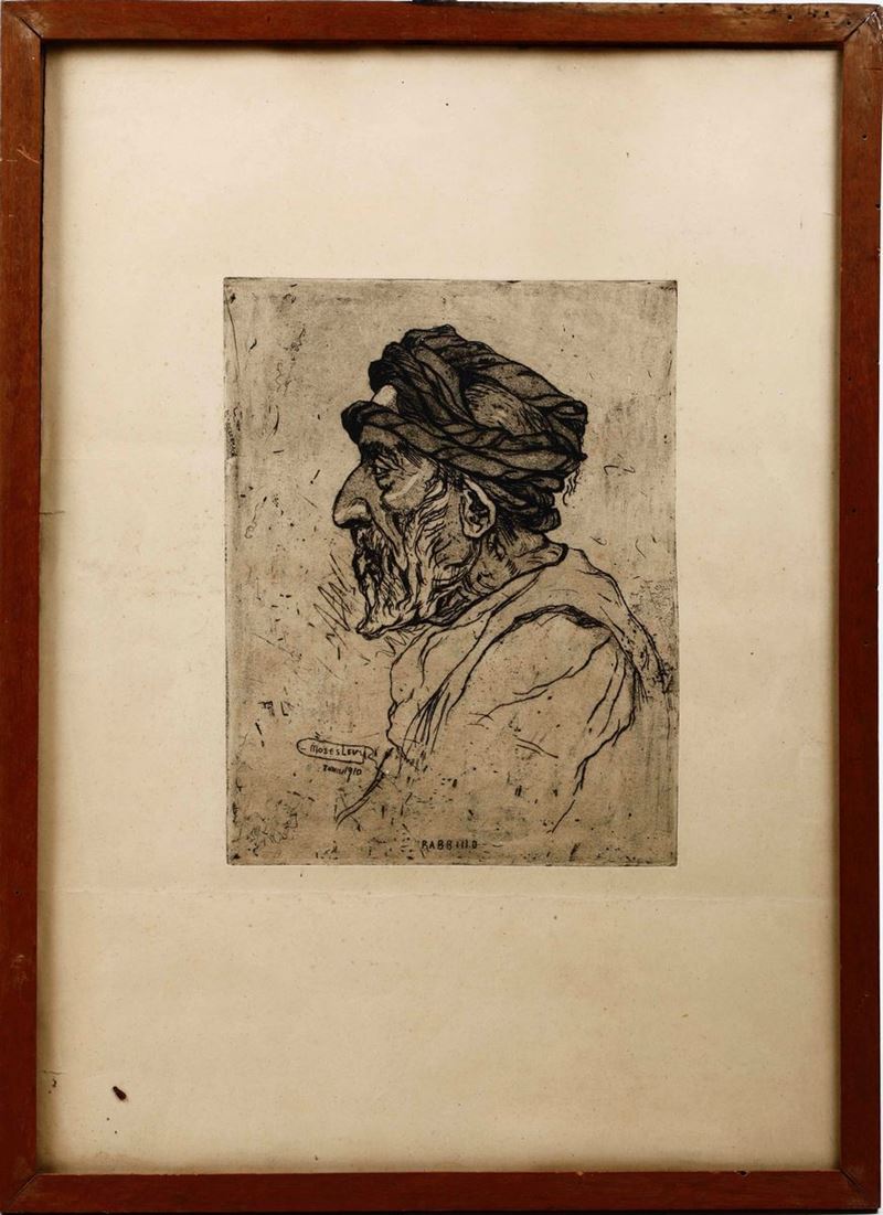 Moses Levy, Il Rabbino, 1910, acquaforte in cornice  - Asta Antiquariato | Cambi Time - Cambi Casa d'Aste