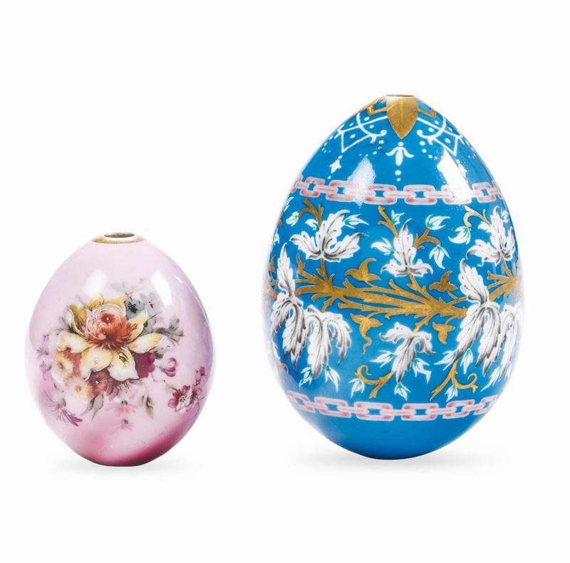 Due uova pasquali Russia, Manifattura indeterminata, fine XIX  e inizio XX secolo  - Asta Arte Russa - Cambi Casa d'Aste
