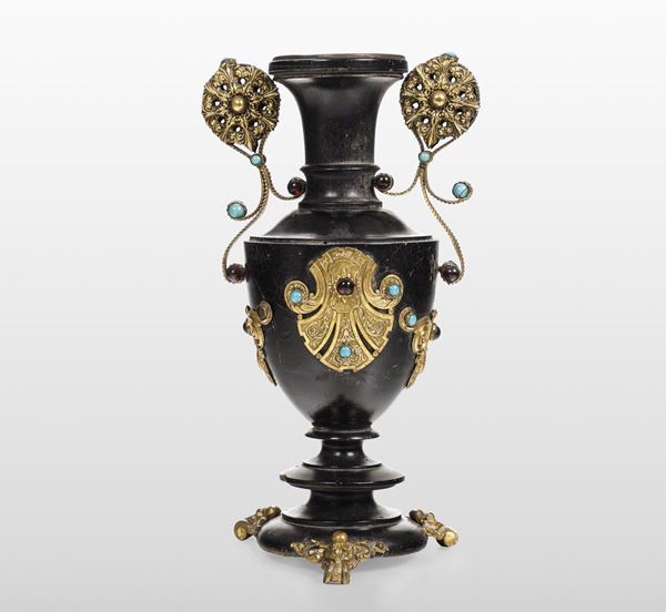 A wood and metal vase, Russia, late 1800s