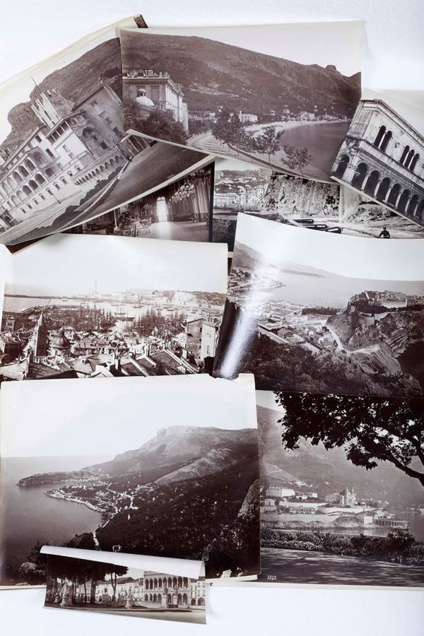 Undici stampe fotografiche fine XIX inizio secolo XX raffiguranti paesaggi di Montecarlo e Genova Principato di Monaco, Genova
