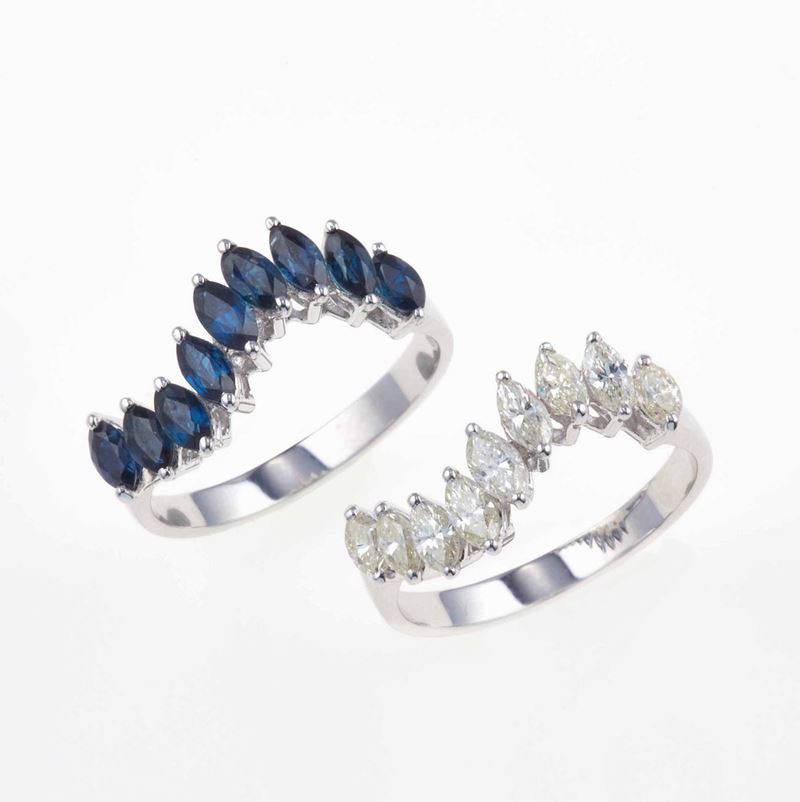 Pair of diamond and sapphire rings  - Auction Summer Jewels | Cambi Time - Cambi Casa d'Aste