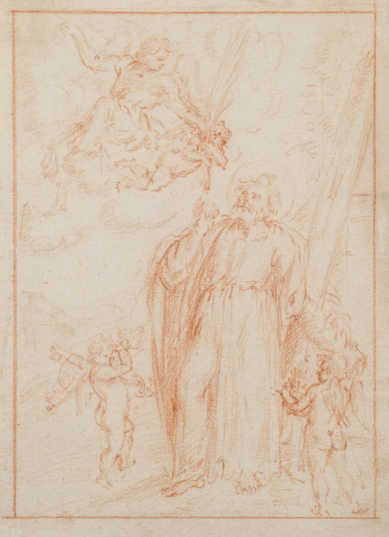 Scuola emiliana del XVII secolo San Pietro e l'Angelo  - Auction Old Master Drawings - Cambi Casa d'Aste