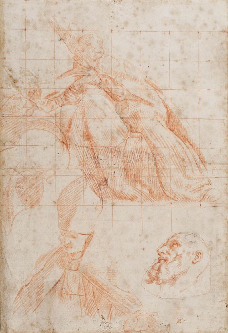 Scuola napoletana del XVII secolo Studi per figura di Vescovo  - Auction Old Master Drawings - Cambi Casa d'Aste