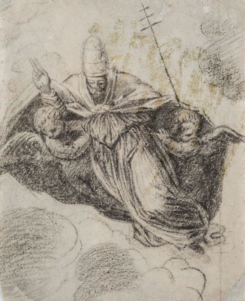 Pomponio Amalteo (Motta di Livenza 1505 - San Vito al Tagliamento 1588), attribuito a Papa in gloria tra gli angeli  - Asta Disegni Antichi - Cambi Casa d'Aste