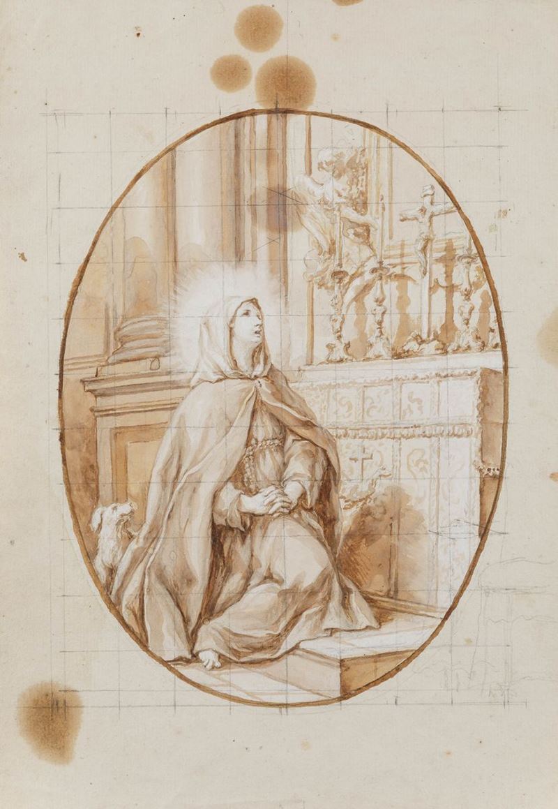 Francesco Mancini (S. Angelo in Vado 1679 - Roma 1758), attribuito a Adorazione del Crocifisso  - Asta Disegni Antichi - Cambi Casa d'Aste
