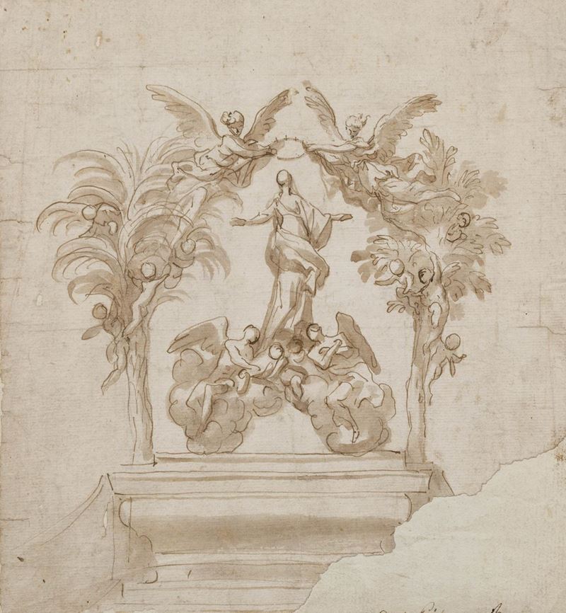 Domenico Piola (Genova 1627-1703) Assunzione della Vergine  - Asta Disegni Antichi - Cambi Casa d'Aste