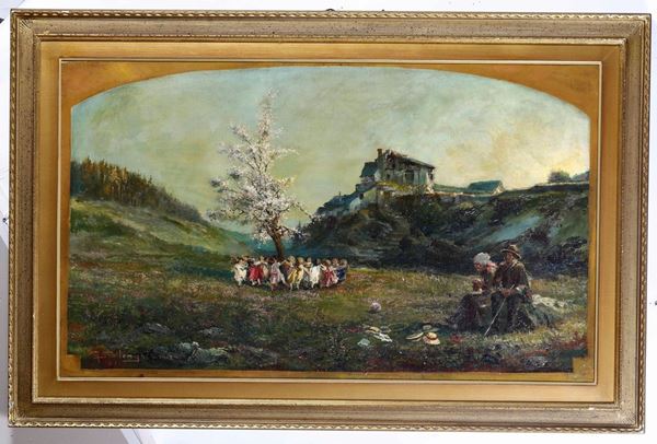Giuseppe Solenghi (1879-1944) Paesaggio montano con bambini