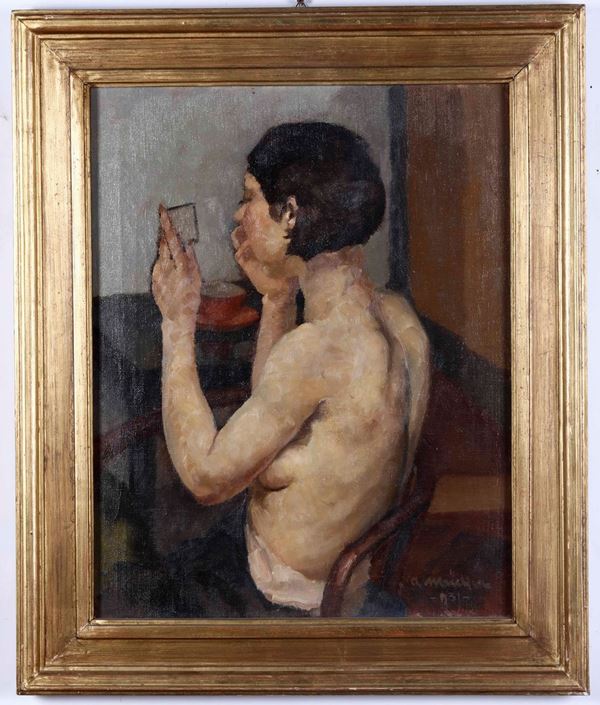 Artista del XX secolo Donna di spalle davanti allo specchio