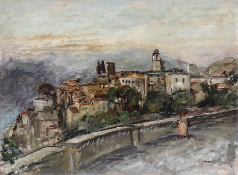 Cesare Monti (1891-1959) Veduta di borgo  - Asta Dipinti del XIX e XX Secolo | Cambi Time - Cambi Casa d'Aste