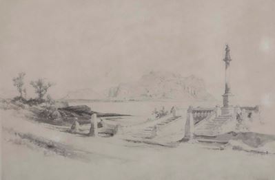 Carl Groeb (berlino 1816-1884)veduta di Palermo con il Monte Pellegrino da Bagheria