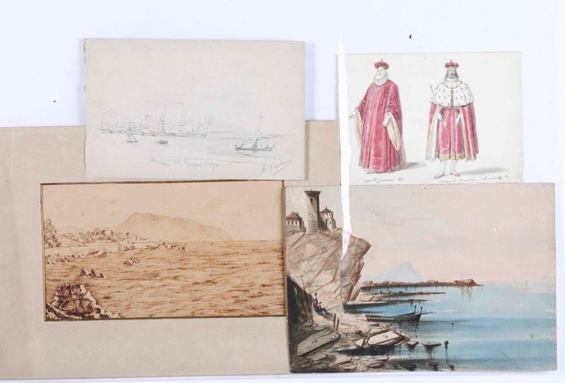 Lotto composto da quattro disegni, XIX secolo  - Asta Disegni Antichi - Cambi Casa d'Aste