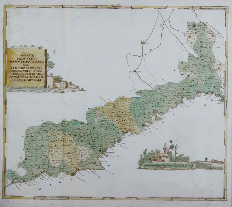 Cartografo del XVIII secolo Una parte dello stato della Repubblica di Genova cioè la Riviera di Ponente  - Auction Old Master Drawings - Cambi Casa d'Aste