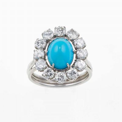 Anello con Turchese e Diamanti Taglio Brillante