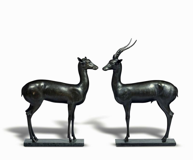 Fonditore degli inizi del XX secolo due cerbiatti  - Auction Sculpture of the XIX-XX century - Cambi Casa d'Aste
