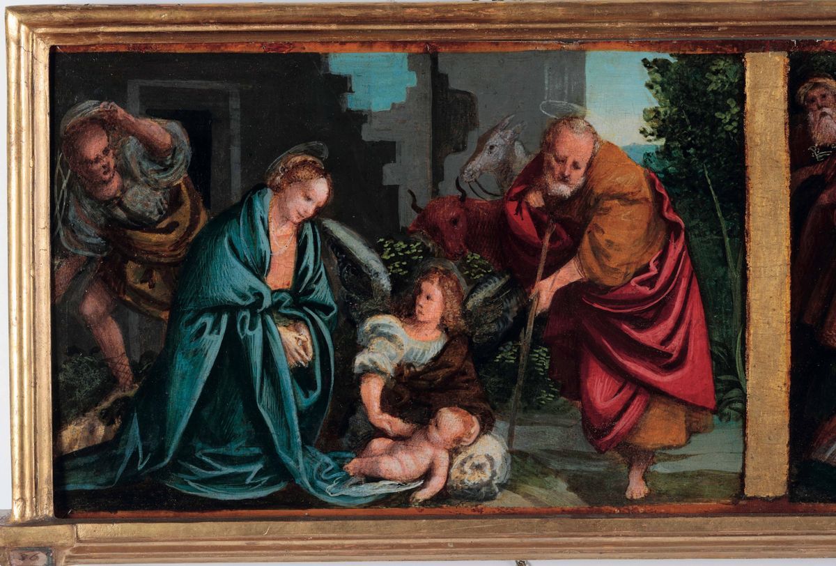 Bernardino Lanino - Cerchia Dipredella Raffigurante la Natività, L’adorazione dei Magi e la Fuga ...