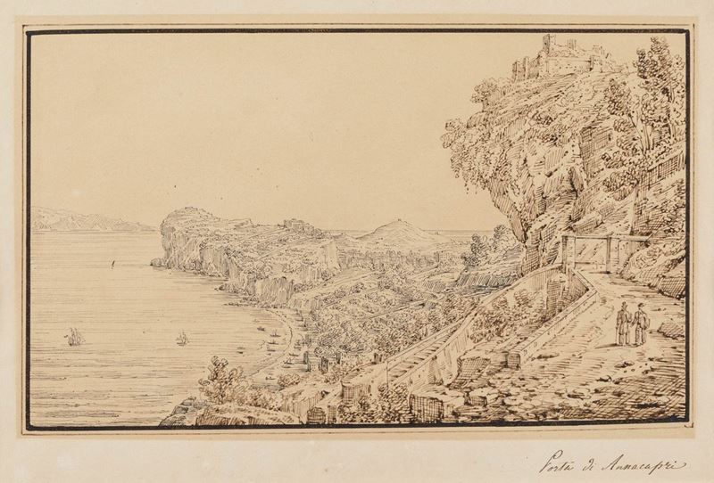 Antonio Senape (Roma 1788 - Napoli 1842) Porta di Anacapri  - Asta Disegni Antichi - Cambi Casa d'Aste