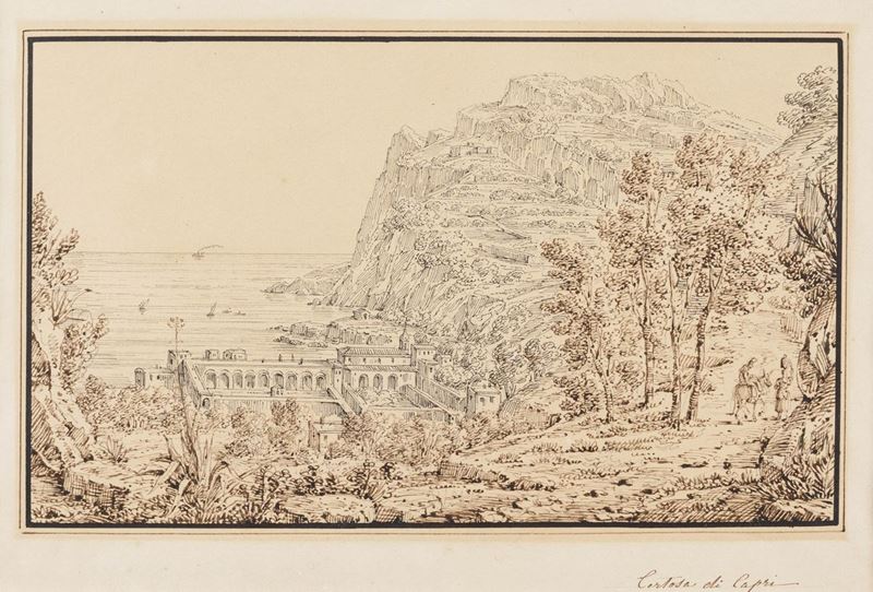 Antonio Senape (Roma 1788 - Napoli 1842) Certosa di Capri  - Asta Disegni Antichi - Cambi Casa d'Aste
