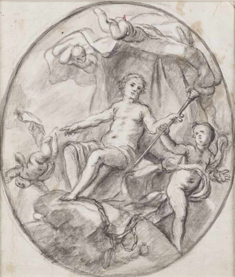 Pellegro Piola (Genova 1617-1640) Figura maschile con putti  - Asta Disegni Antichi - Cambi Casa d'Aste