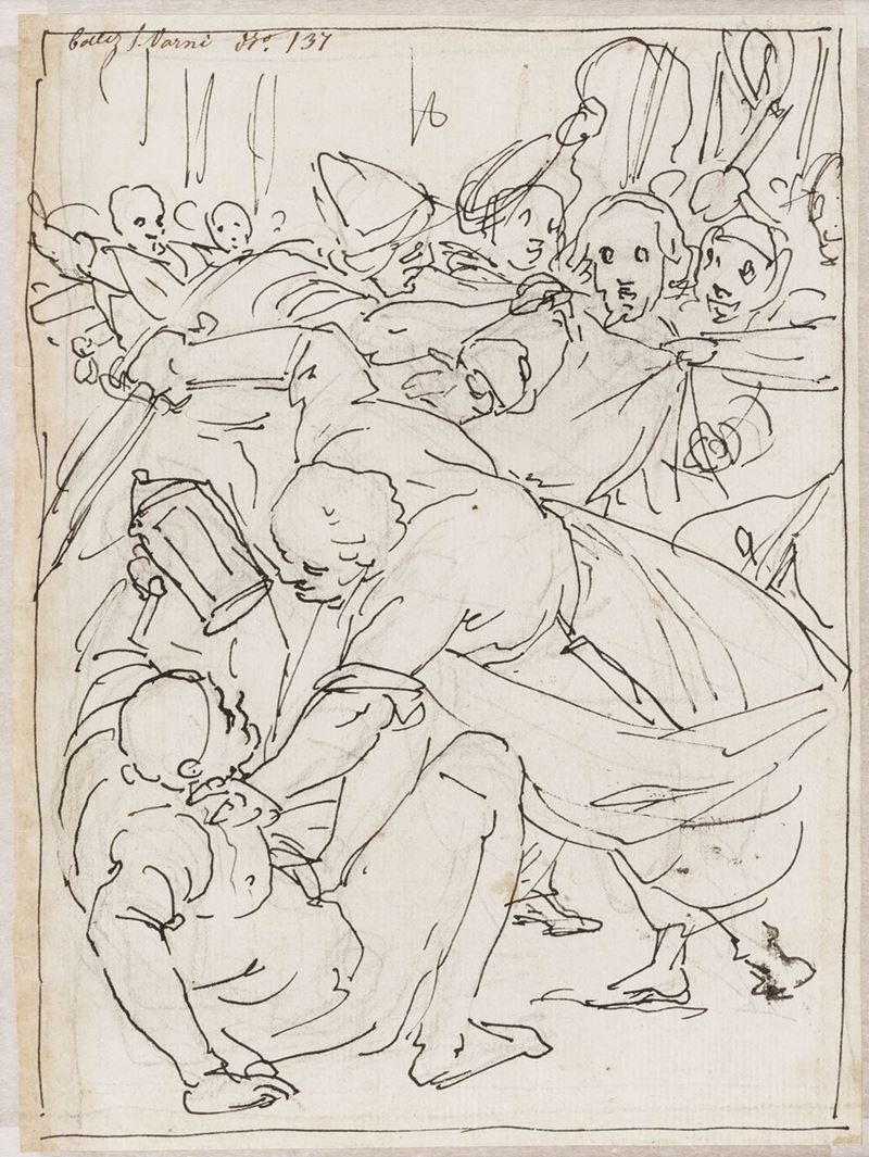 Giovanni Battista Paggi (Genova 1554-1627) Cattura di Cristo  - Asta Disegni Antichi - Cambi Casa d'Aste